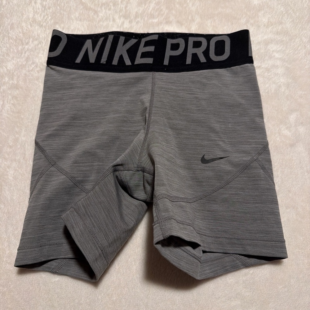 Nike Grey Athletic Compression Shorts with Black Waistband